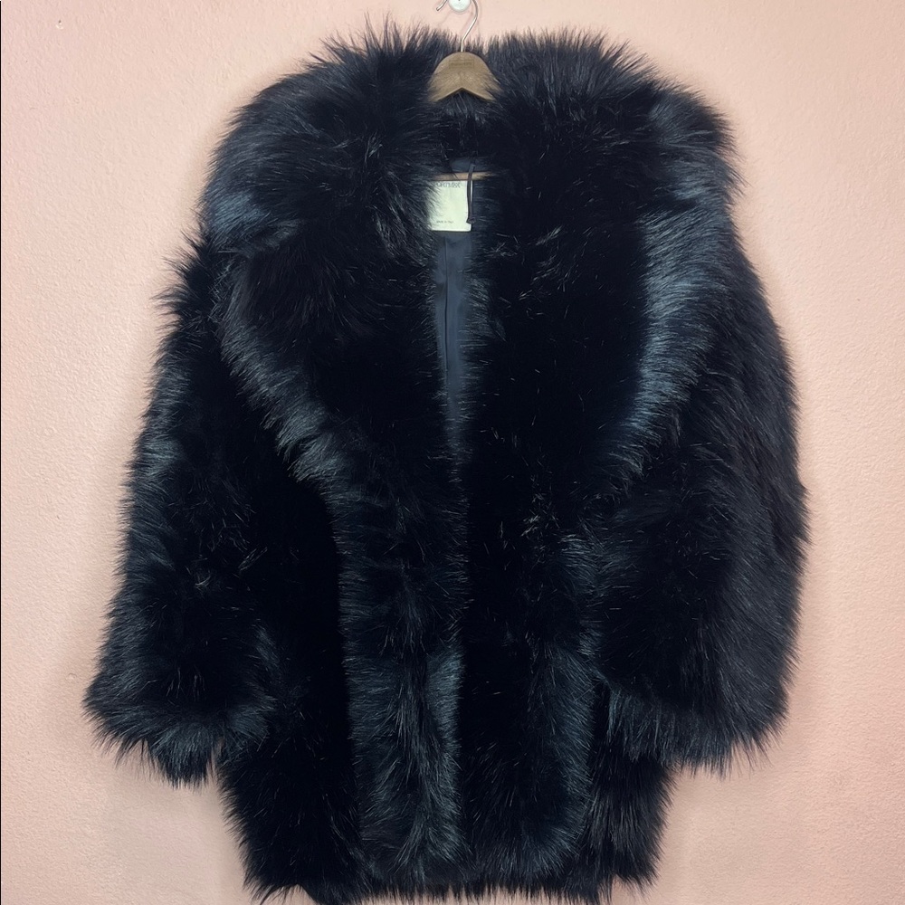 MaxMara Sportmax Women's Raid Oversized Faux Fur Coat in Ultramarine. Size L - Picture 2 of 10